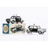 CIJ Police Cars, Ref No.3/8 Simca 1000 Police, black/white body, brown interior, spun hubs, in