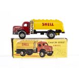 A CIJ Ref No.3/23 Berliet GLR 8a Tanker "Shell", red cab, black chassis, yellow tanker, grey plastic