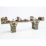 A 1930s Marx Toys Tinplate Clockwork Busy Bridge, tinplate suspension bridge with fixed key