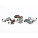 Gasquy Sep-Toy Maserati Racing Cars, five examples, four original, light blue, brown, green, silver,