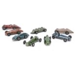 Timpo Toys Racing Cars, MG Record Car (4), red, green, brown and bronze examples, American Star