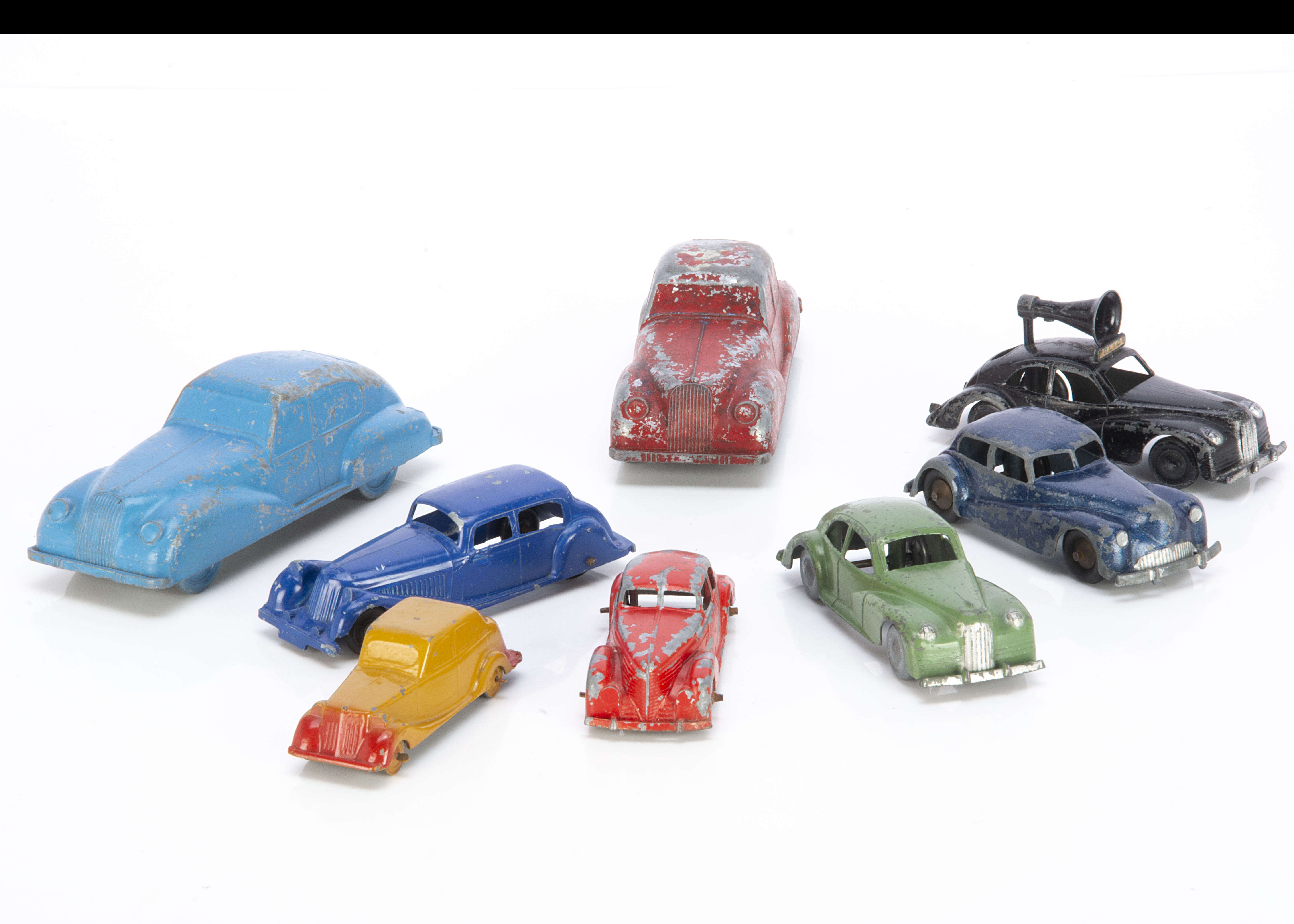 Various British Diecast Cars, including Kembo Streamlined Coupe, light green, Police Car, black,