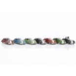 Crescent Toys Saloon Cars, five examples, blue, green (2), red (2), with two black Police Cars, P-F,