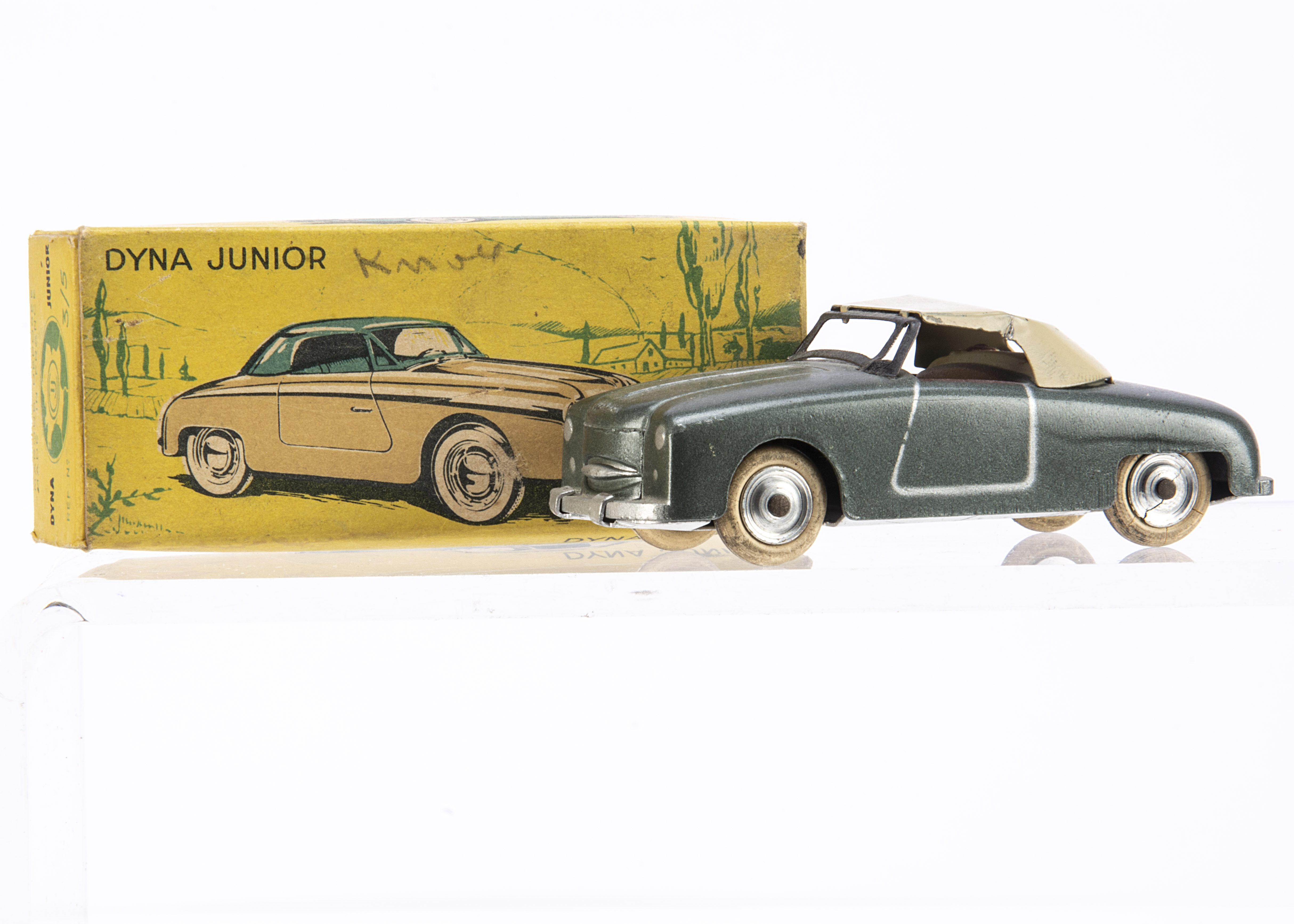 A CIJ Ref No.3/5 Panhard Dyna Junior, metallic grey body, beige detachable hood, spun hubs, in