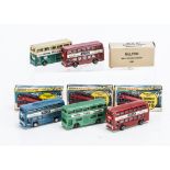 Maxwell & Milton Toys Mini Double Decker Buses, No.517 (3), red with green base, red, blue, No.860