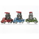 River Series Forward Control Tower Wagons, three examples, green, red and blue, all with bare