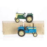 Maxwell Toys No.601 Swaraj 735 Tractors, two versions, green/cream and blue/cream, in original plain