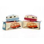 CIJ Europarc Ref No.3/27T Camping Caravan, two examples, cerise and white body, clear plastic roof