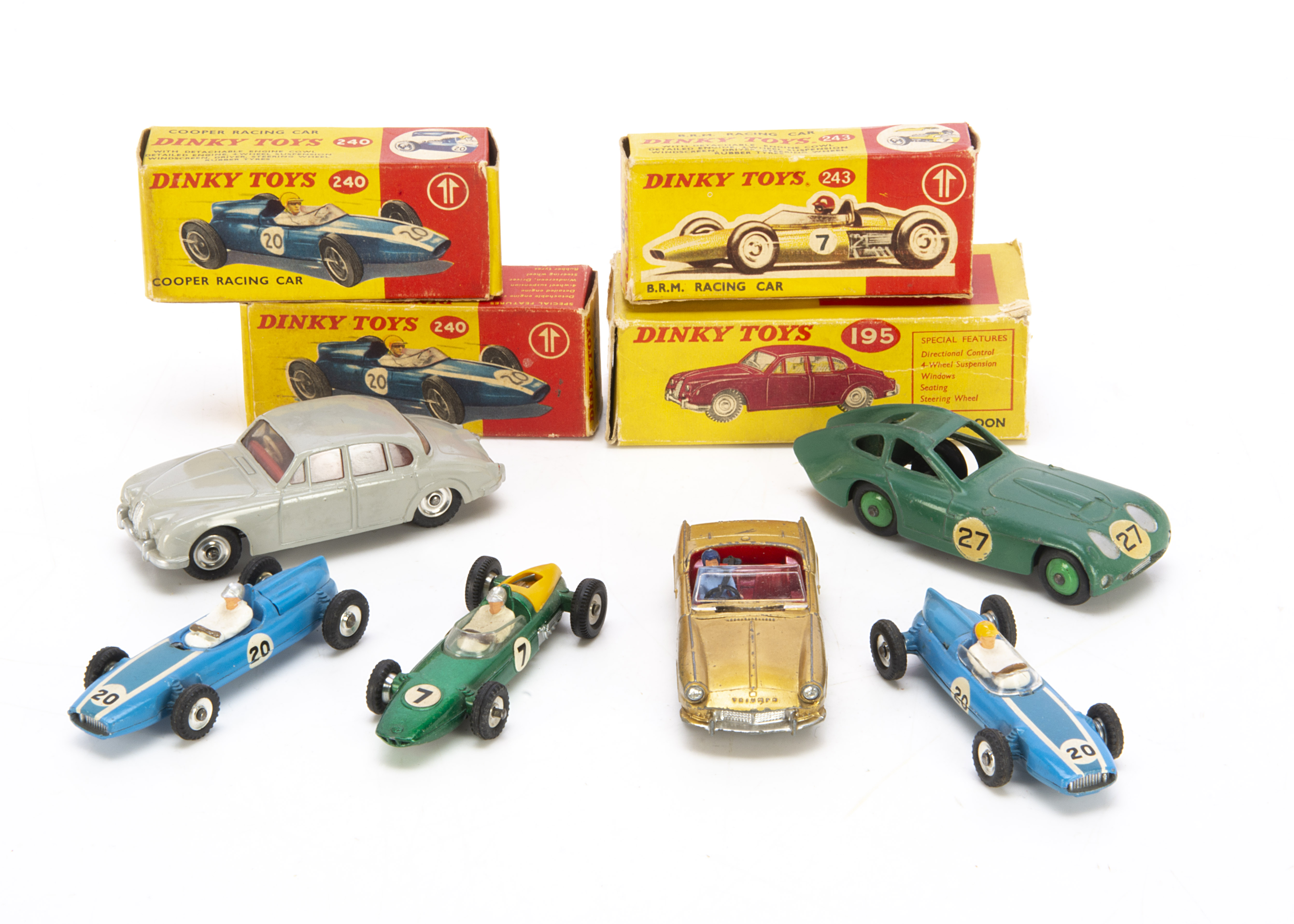 Dinky Toy Racing & Sports Cars, 195 Jaguar 3.4 Saloon, grey body, red interior, spun hubs, 240