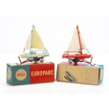 CIJ Europarc Ref No.76A Sailing Boat With Trailer, two examples, one red plastic, one light blue