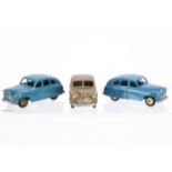 Dinky Toys 40e/153 Standard Vanguard, three examples, first casting, fawn body and hubs, open rear