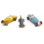 JEP Tinplate Delage Racing Car, blue body, red lining, RN7, lead driver head, with Jouet Citroen