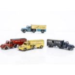 Timpo Toys Articulated Box Vans, four examples, Bishops Move, Wall's Ice Cream, Lyons Tea, United