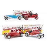 Maxwell & Milton Toys Vintage Cars, No.574 1934 Riley MPH (3), red/white, light blue/white, red,