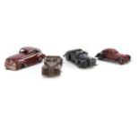 Timpo Toy Cars, Lincoln Convertible (2), brown, black, Streamlined Saloon and a Timpo 'Made In