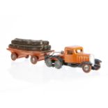 A Jouet Citroen Flour & Plaster Citroen T23 Tractor & Log Trailer 1936, orange Tractor unit,