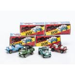 Maxwell Toys No.508 Jeep, four examples, three with engines, one military issue with gun, in