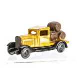 A Jouet Citroen Flour & Plaster 601U-3 Citroen C6 Barrel Truck 1929, yellow body, brown barrels, tin