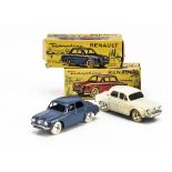 CIJ Ref No.3/56 Renault Dauphine, two examples, white body, plated hubs, greyish-blue body, plated