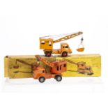 CIJ Ref No.3/81 Renault Fainéant Crane Truck, two examples, differing shades of orange, one with red