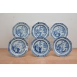 Six early 19th century Chinese porcelain octagonal blue and white plates, with a Willow pattern