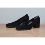 A Pair of black suede Gucci shoes, size 39 1/2, some minor wear to soles, have seen little wear with
