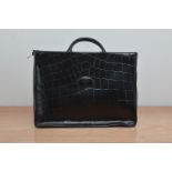 A black leather Mulberry handbag, faux crocodile skin, with fitted checked interior, 26.5cm x 36cm