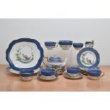 An art deco Crown Swift bird tea set, for six people, comprising six cups and saucers, six side