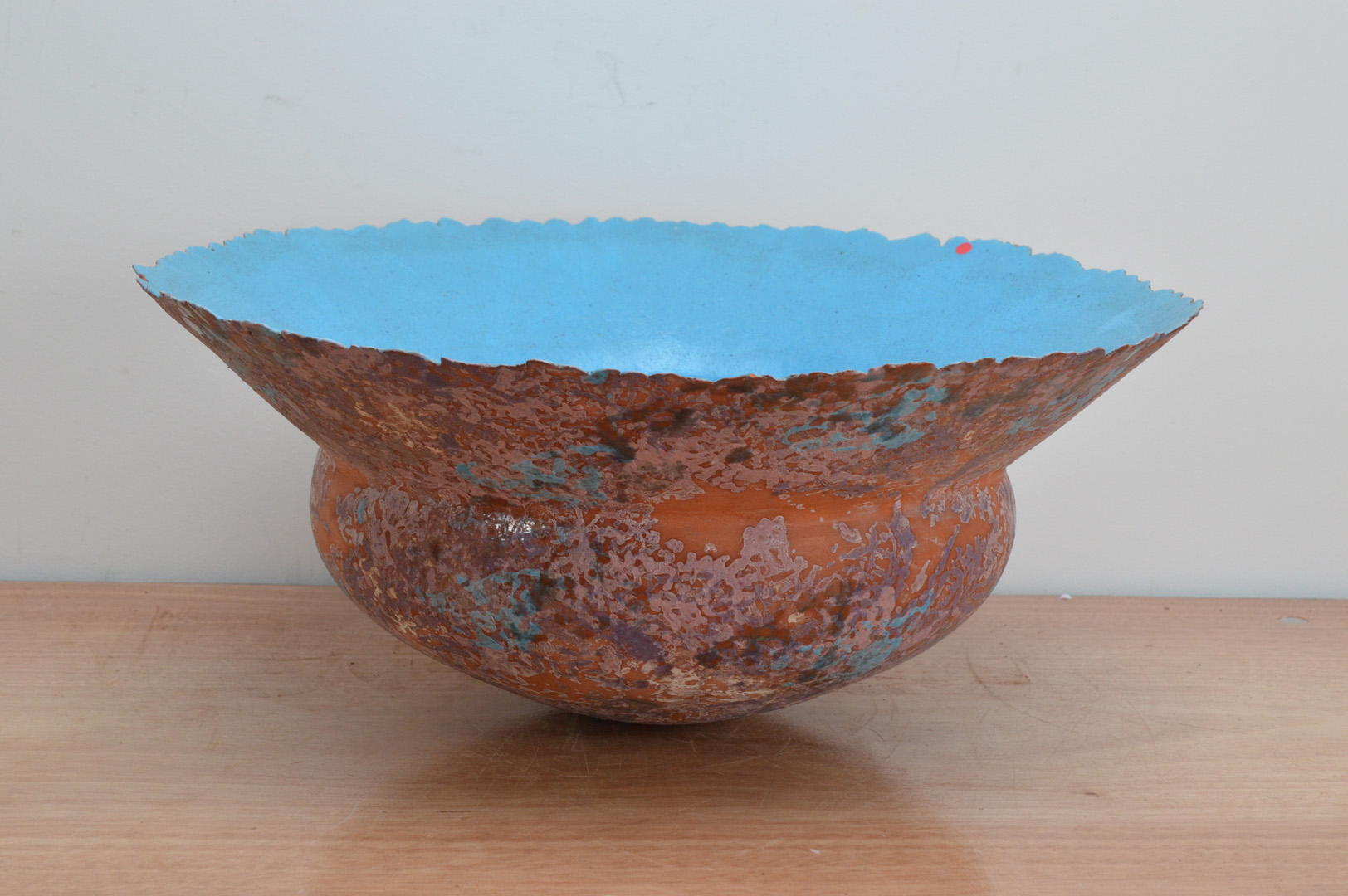 A large studio pottery centre-piece/bowl by Hilary LaForce, externally with a speckled glaze on an