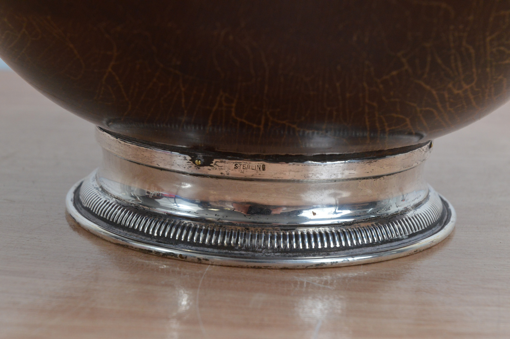 A mid 20th century novelty centre-piece, possibly a large nut, mounted on a silver base, stamped - Image 2 of 2