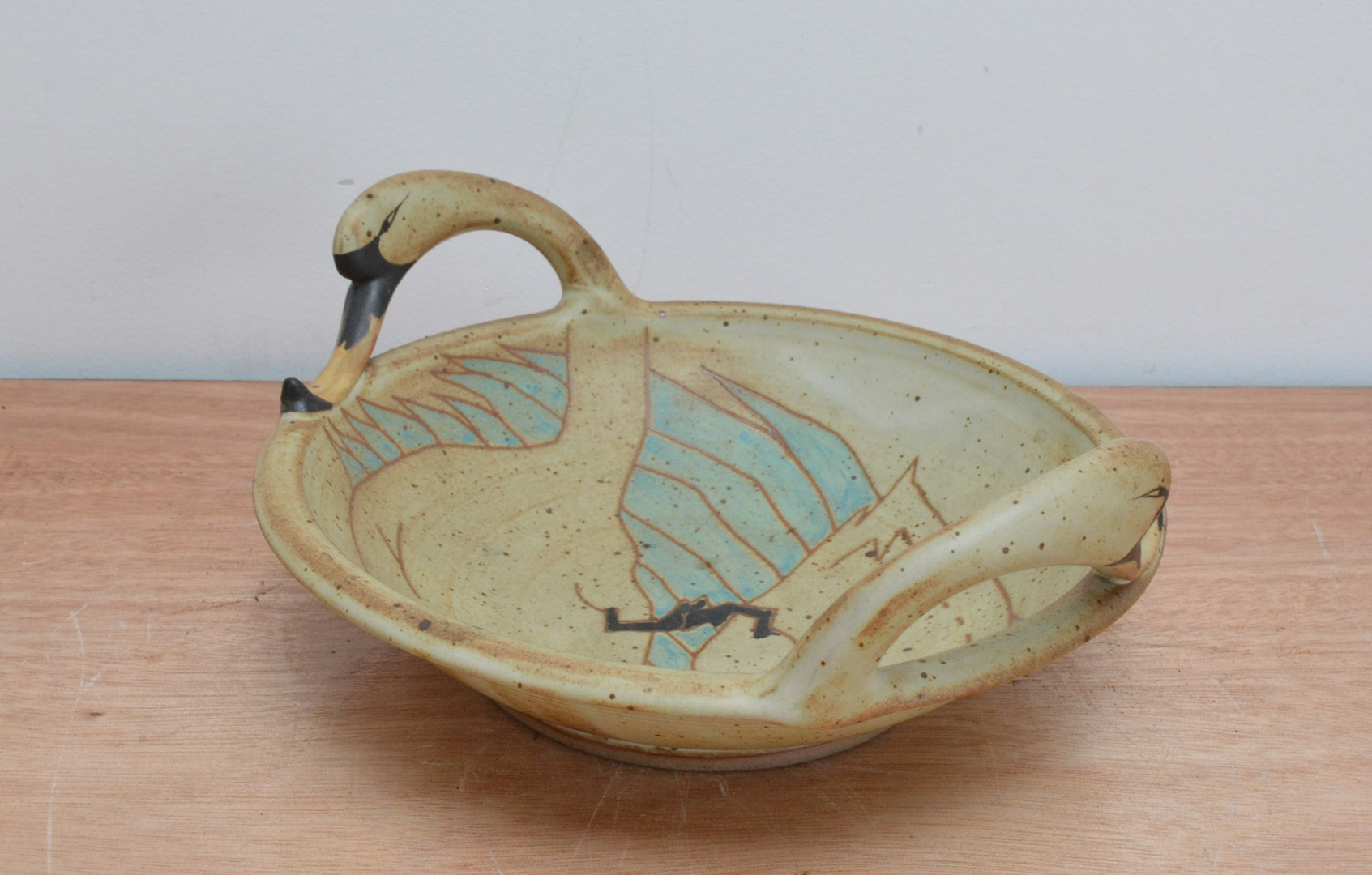 A studio pottery stoneware twin handled bowl by Michael Hawkins, with swan design, the handles in - Image 3 of 3