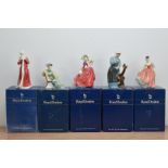 Five Royal Doulton lady figurines, comprising Wintertime H.N. 3060, Ascot H.N. 2356, Autumn