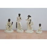Four Minton bone china figurines, all with metal faces and hands, the lady with a crack AF (4)