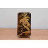 A late Meiji period tortoise shell cigar case, with gilt design of a bird and plant, 12.5cm in