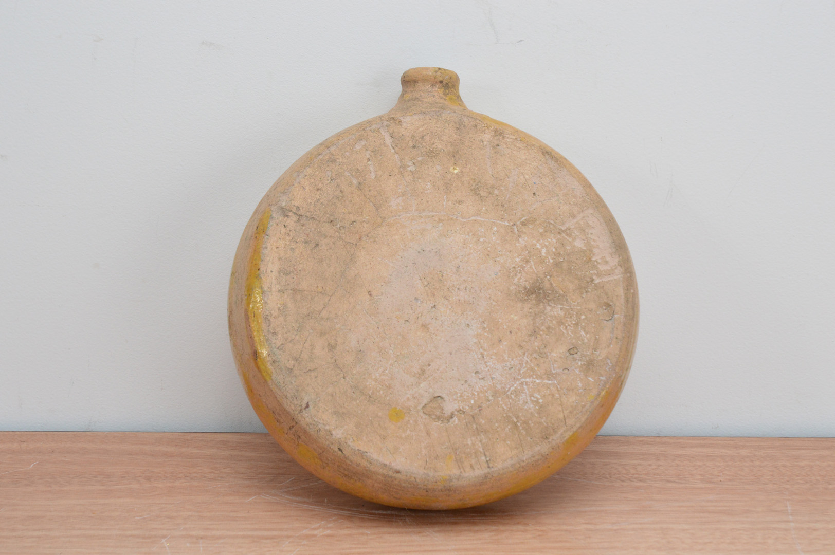 A late 18th/ early 19th century salt-glazed ceramic flattened ewer, circular in the form of a moon - Image 2 of 2