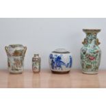 Four items of Chinese and Japanese ceramics, comprising an early 20th century vase, famille verte