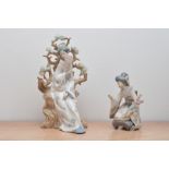 Two Lladro figurines, both of women of differing sizes, both marked to the bases, the tallest 30cm