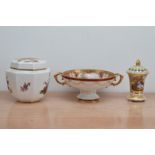 Three items of ceramics, comprising a modern Spode vase with pierced cover 18cm high, a