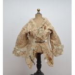 A late 19th century boned dress bodice, c. 1880's, with mother of pearl buttons, some staining