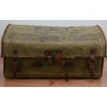 A large early 20th century leather and Canvas trunk, E.E.T. monogramed to the lid, Drew & Sons