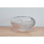 A circular studio glass bowl by Jan Robson, with frosted decoration, inscribed and dated 1987 to the