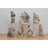 Seven 20th century German porcelain Unter Weiss Bach porcelain figurines, male and female all marked