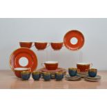 An art deco royal Worcester six person part coffee set, comprising six cups, saucers and side