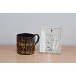 A modern Wedgwood Alphabet mug by Eric Ravilious, black and gold design, no. 67 of 200 with