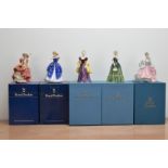 Five Royal Doulton lady figurines, comprising Top o' the Hill H.N. 1834, Laura H.N. 3136, Loretta