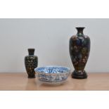 Two early 20th century Asian Cloisonne vases, one of rectangular form with a stand 27cm high,