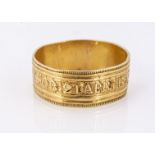 An early 19th century 18ct gold morning ring, now lacking enamel, inscribed to exterior 'Nathaniel