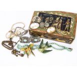 A small collection of 1900 and later costume jewels, including a shell cameo, a mother of pearl