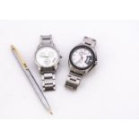 Two modern stainless steel gentleman's wristwatches and a Papermate biro, including a Certina and