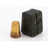 A Victorian yellow metal thimble, in small case, 5.4g, 24mm, not marked